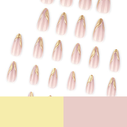 3D bronzing short almond press on nails