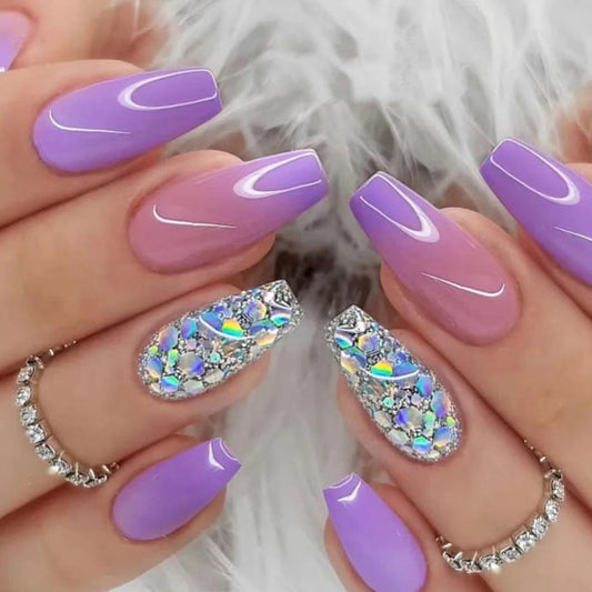 Wearable nail sticker Purple gradual change Wearable nail piece Finished silver sequined fake nail Removable finished nail£ü365nails