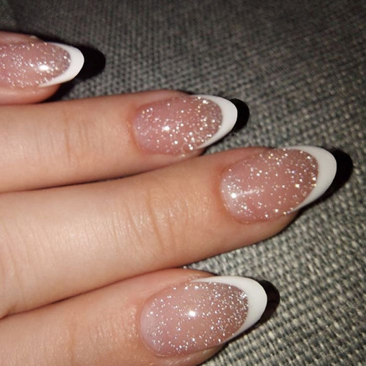 Simple classic French white edge short oval press-on nails glitter nail art tablets  hot-selling fake nail wholesale£ü365nails